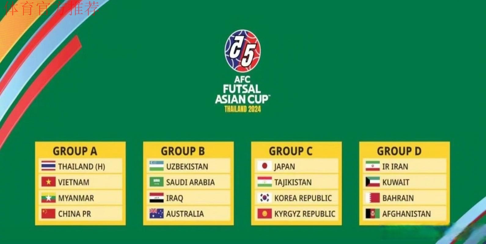 2024五人制亚洲杯决赛分组：中国缅甸越南泰国同组，中国队将争夺世界杯入场券